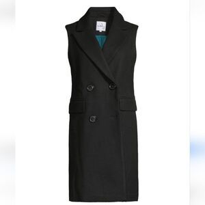 Sam Edelman Double-Breasted Longline Vest Coat Black Size 16